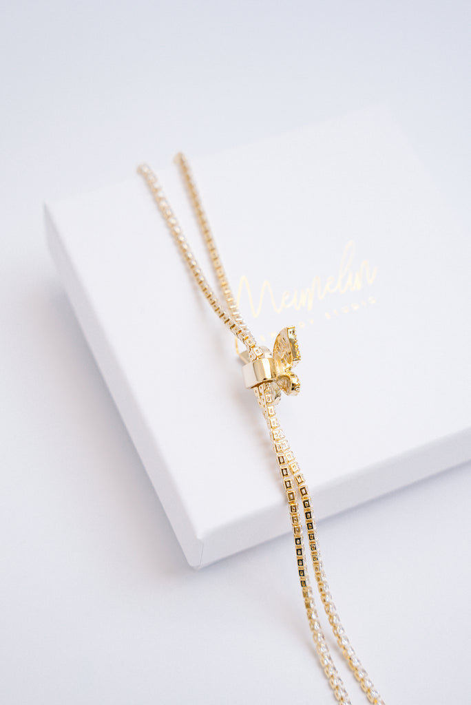 Eleganta Zelta kristālu kaklarota tauriņu