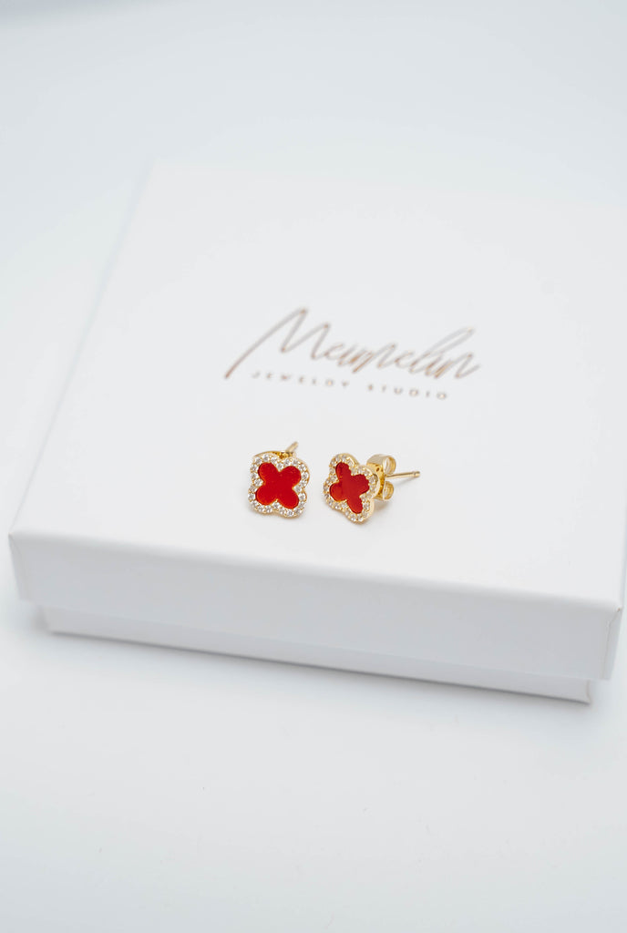 CLOVER RED mini nagliņas gold