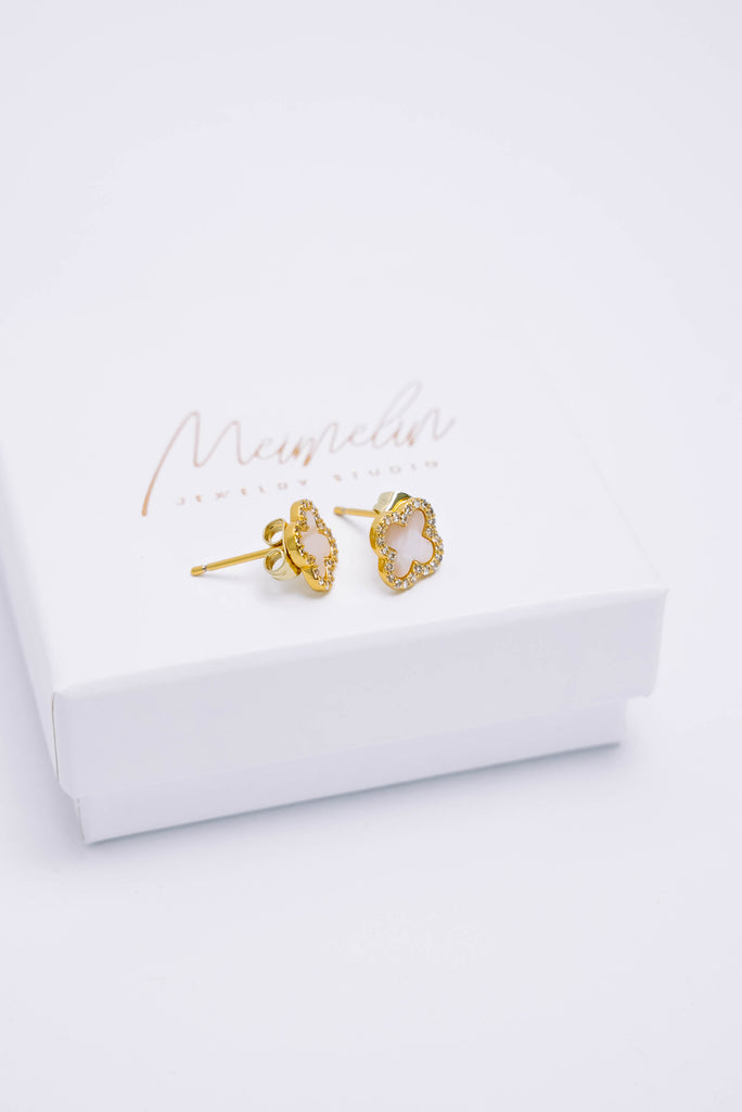 CLOVER WHITE mini nagliņas Gold