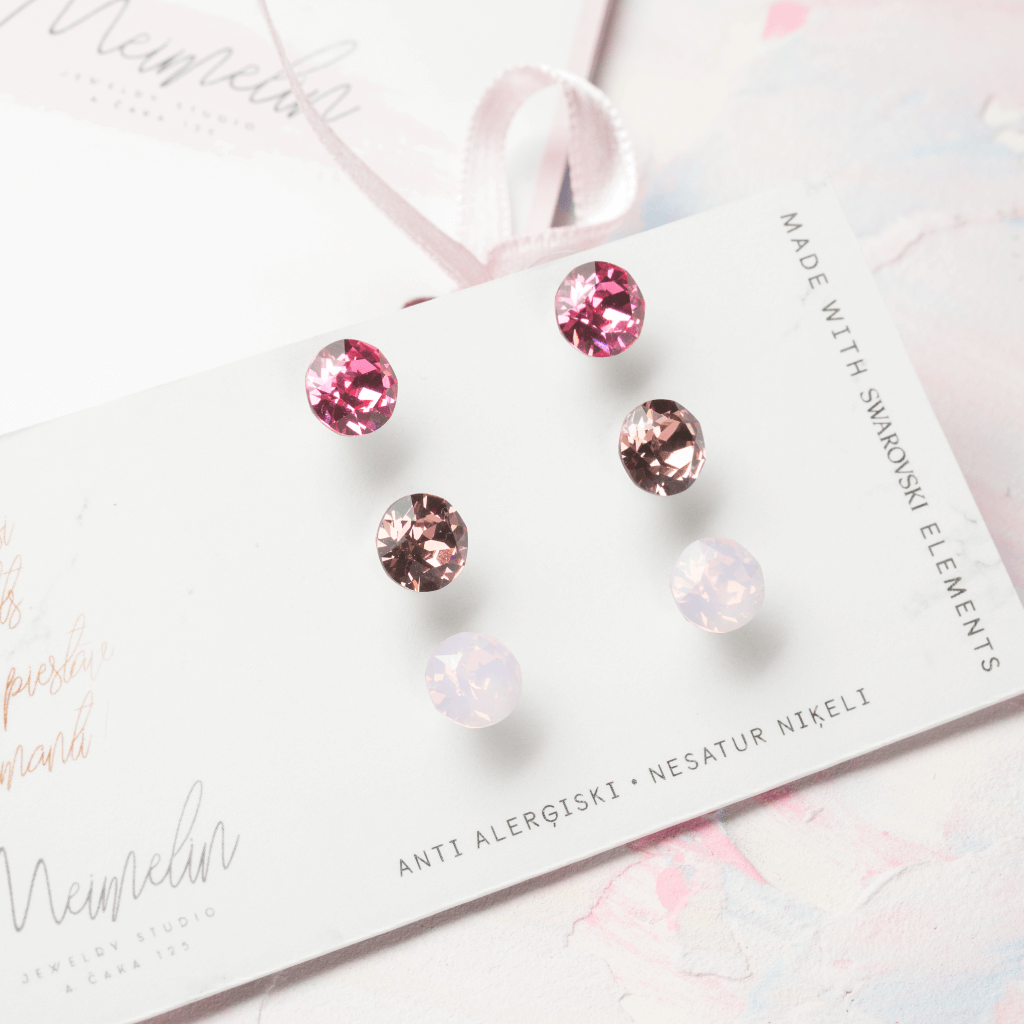 Mini Swarovski auskaru komplekts PINK SHADE - Meimelin rotas ar Swarovski kristāliem
