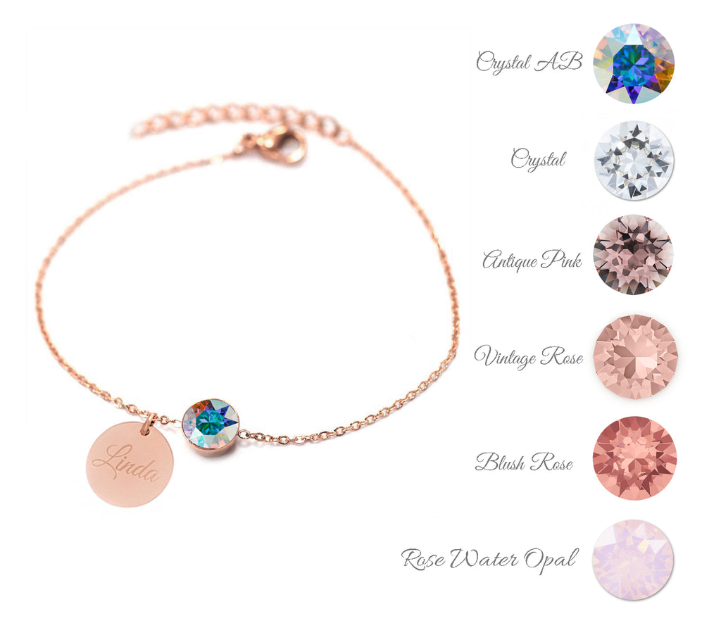 CRYSTAL AB personalizēta, aplīša kristāla aproce ROZĀ ZELTA - Meimelin rotas ar Swarovski kristāliem