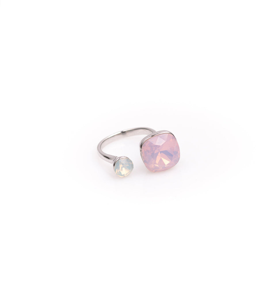 Rose Water Opal dubultais gredzens SUDRABA - Meimelin rotas ar Swarovski kristāliem