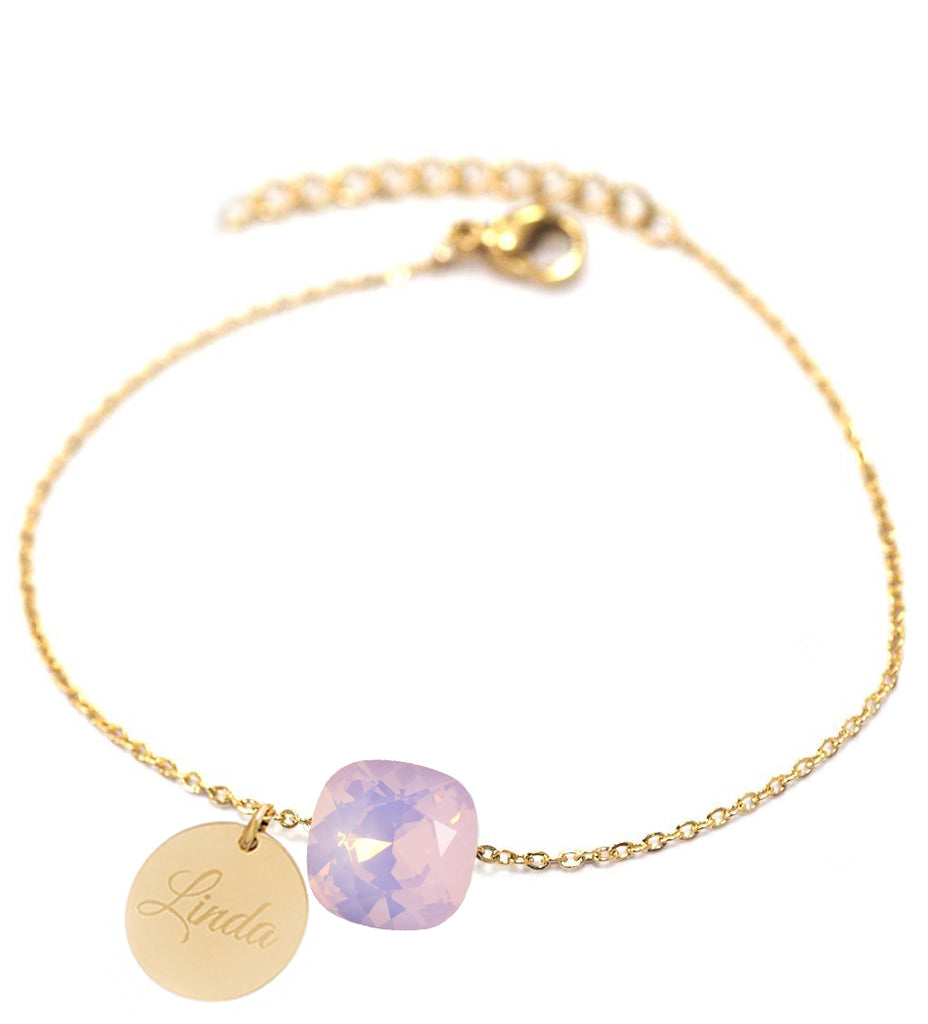 Rose Water Opal personalizēta, kvadrāta kristāla aproce ZELTA - Meimelin rotas ar Swarovski kristāliem